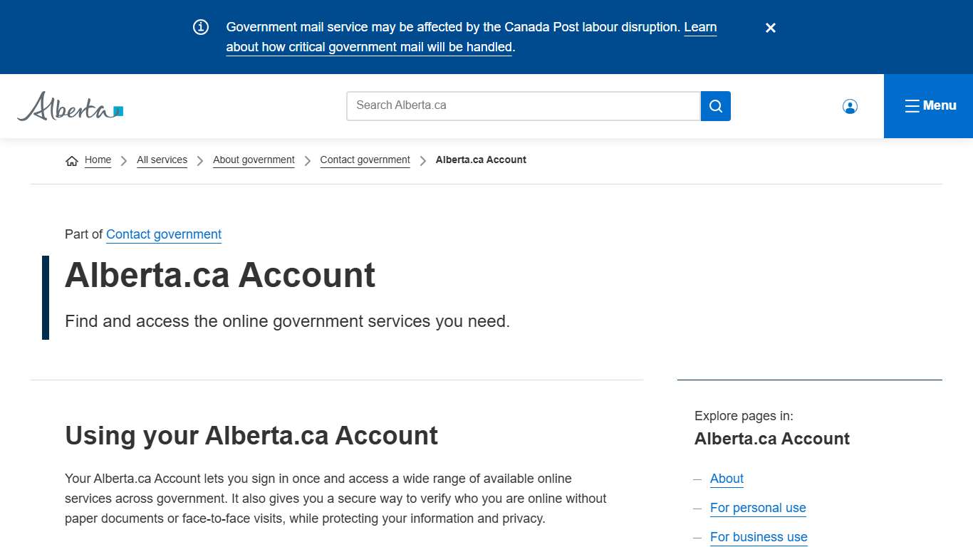 Alberta.ca Account Alberta.ca